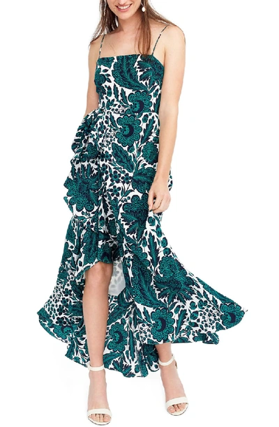 Jcrew Ruffle High/low Silk Dress In Navy Green | ModeSens