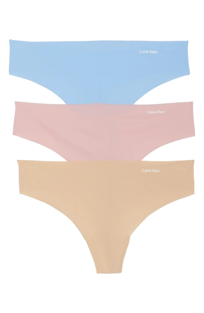 Calvin Klein Invisibles Thong In Spring Blue/ Nymphs/ Bare