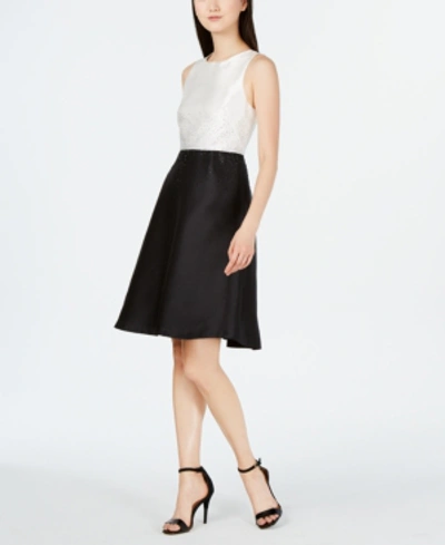 Calvin Klein Colorblocked A-line Dress In Cream/black