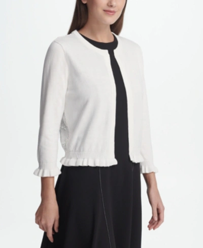 Dkny Open Front Cardigan With Lace Back, Created For Macy's In White
