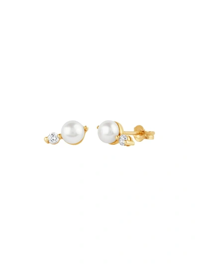 Dinny Hall 14ct Gold Shuga Double Pearl Diamond Stud Earrings