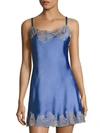 Natori Josie  Lace-trim Silk Chemise In Wedgewood