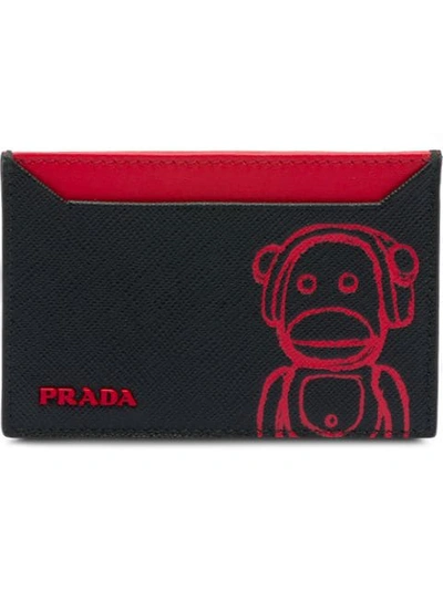 Prada Printed Textured-leather Cardholder In Black
