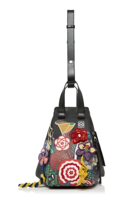 Loewe Hammock Medium Floral-embellished Leather Bag In Black Pattern