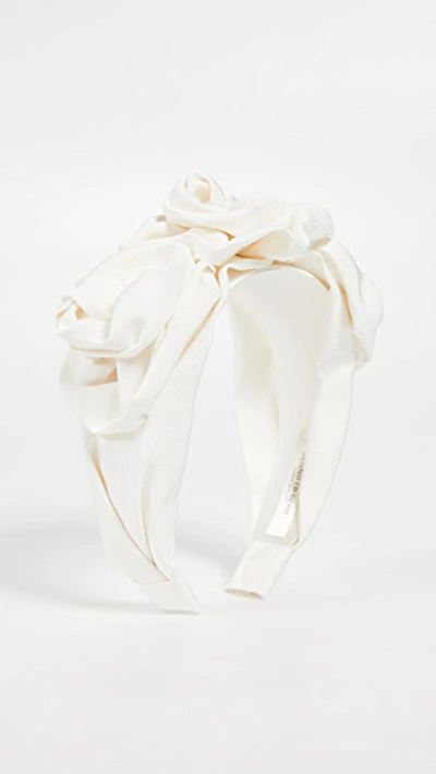Jennifer Behr Triple Rosette Faille Headband In Cream