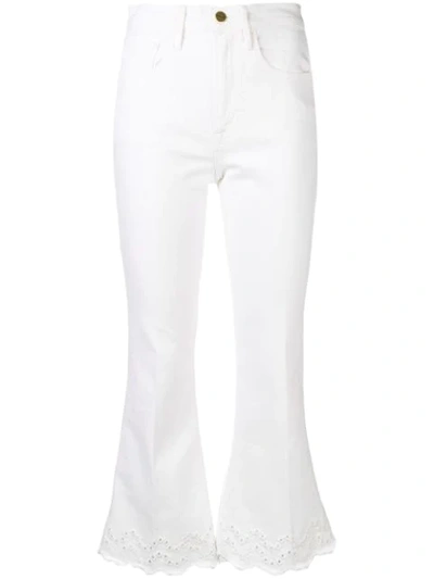 Frame Flared Cotton Blend Denim Jeans In White