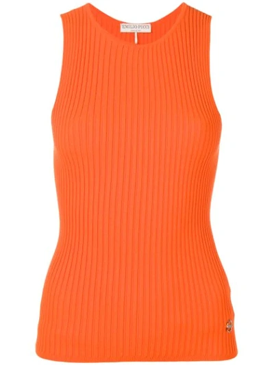 Emilio Pucci Ribbed Sleeveless Knitted Top In Orange