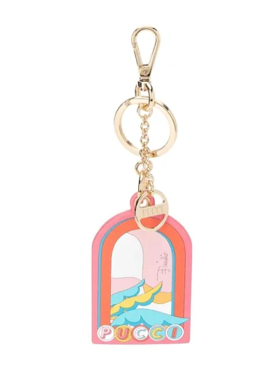 Emilio Pucci Pink And Orange La Villa Print Keyring