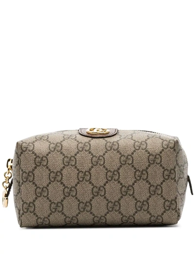 Gucci Beige Zip Top Gg Print Pouch Bag - Brown