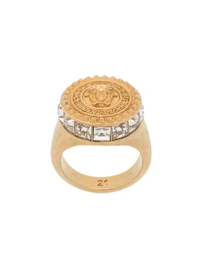 Versace Medusa Head Crystal Ring In Gold