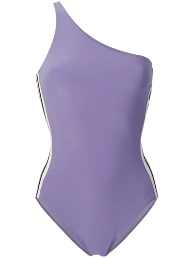 Norma Kamali Mio Side-stripe One-shoulder One Piece Swimsuit In Purple