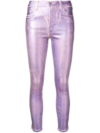J Brand Alana Coated Jeans In Purple