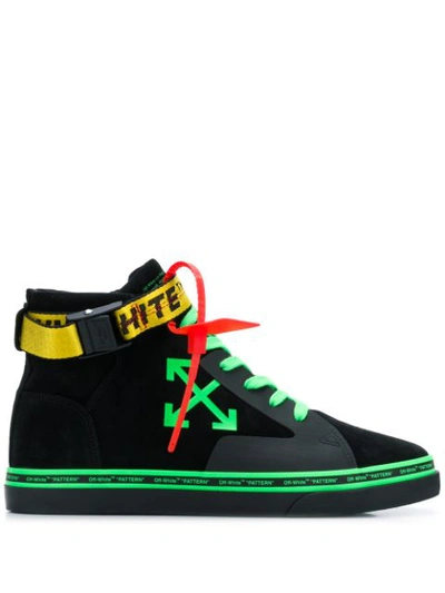 Off-white Logo Belt-strap High-top Suede Skate Trainers In Black Green
