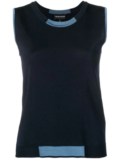 Emporio Armani Sleeveless Knitted Top In Blue