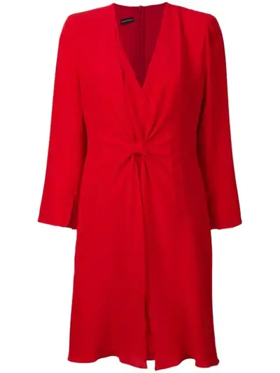 Emporio Armani V-neck Knot Dress - 红色 In Red