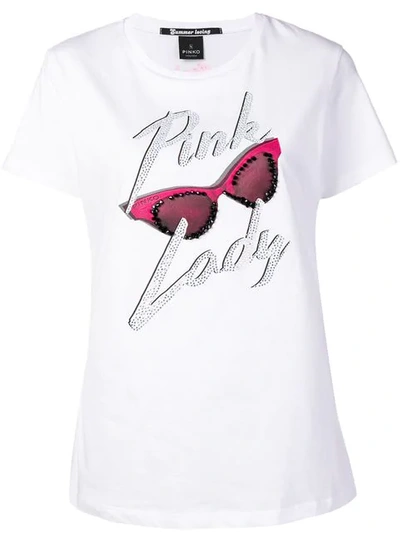 Pinko 'pink Lady' T-shirt In White