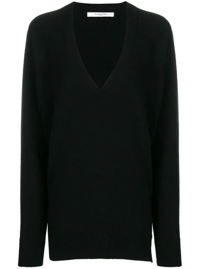 Givenchy Oversized Zip-side V-neck Jumper In Black