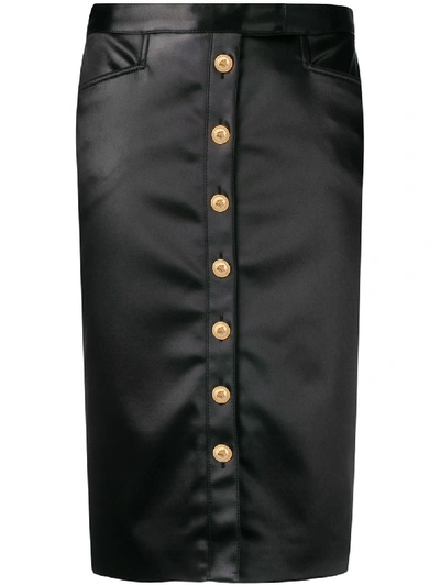 Versace Stretch Satin Button-front Midi Skirt In Black