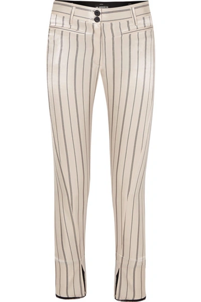 Ann Demeulemeester Cropped Striped Cotton-blend Satin Slim-leg Pants In Ecru