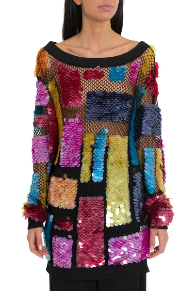 Amen Oversized Sweatshirt With Maxi Sequins In Multicolor