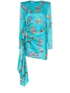 Alessandra Rich Printed Silk Satin Mini Dress In Turquoise