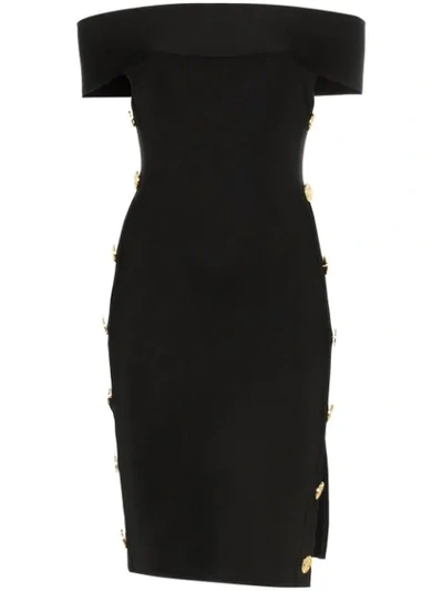 Alexandre Vauthier Bardot Side Button Cutout Midi Dress In Black
