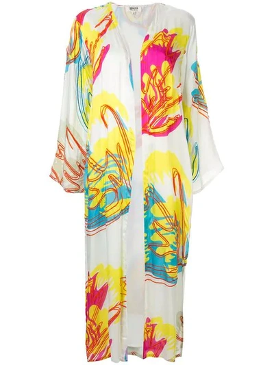 All Things Mochi Abstract Floral Print Kimono In White
