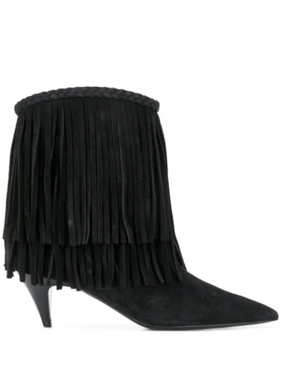 Saint Laurent Fringed Ankle Boots In Black