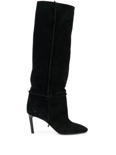 Saint Laurent Heeled Knee Length Boots In Black