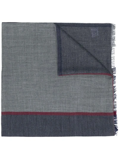 Brunello Cucinelli Colour Block Frayed Hem Scarf In Grey