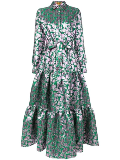 La Doublej Tiered Jacquard Shirt Dress In Green