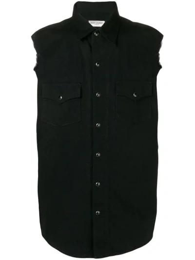 Saint Laurent Frayed Gilet In Black