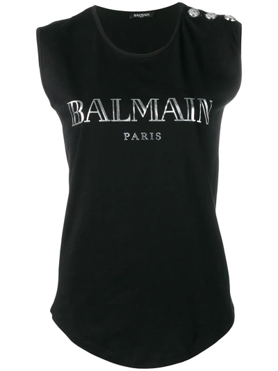 Balmain Contrasting Logo Tank Top - Black