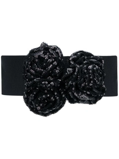 Ainea Sequinned Rose Belt In Black