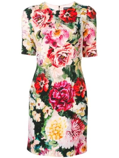 Dolce & Gabbana Rose Print Cady Dress In Hnt68 Fiori Fdo.nero