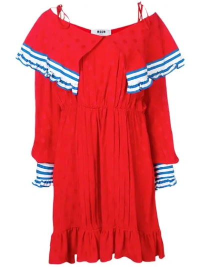 Msgm Contrast Panels Short Dress In Red