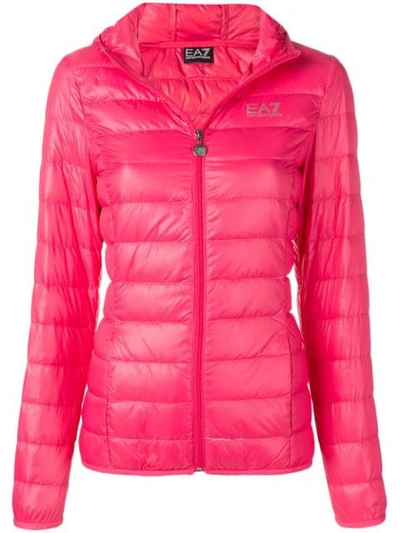 Ea7 Hooded Puffer Jacket In Pink