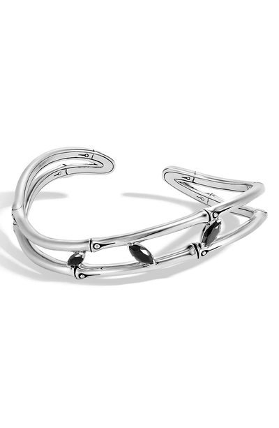 John Hardy Bamboo Collection Sterling Silver & Spinel Flex Cuff Bracelet In Silver/ Black Spinel