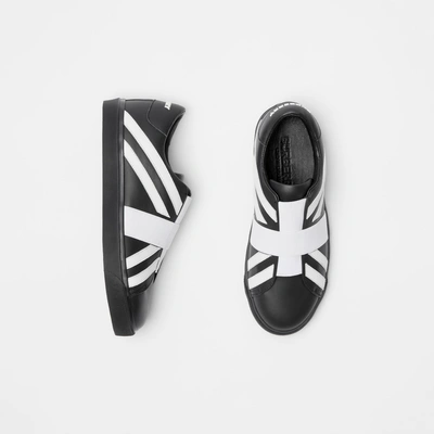 Burberry Union Jack Motif Slip-on Sneakers In Black/optic White