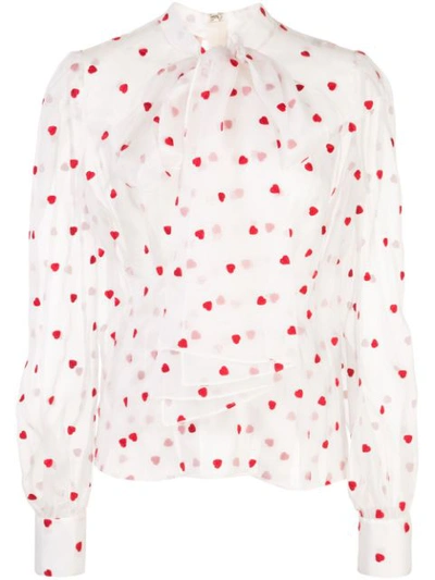 Brock Collection Panter Scarf-detailed Heart-print Silk-blend Blouse In White