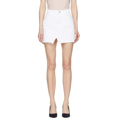 Frame Le Raw-edge Denim Mini Skirt In Blanc