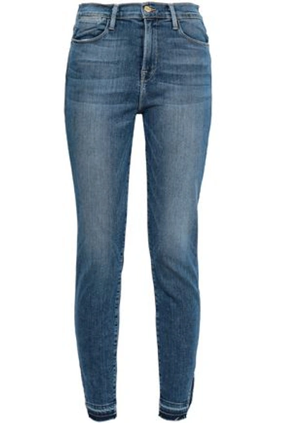 Frame Woman Faded High-rise Skinny Jeans Mid Denim