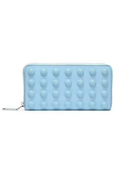 Balmain Appliquéd Leather Wallet In Sky Blue