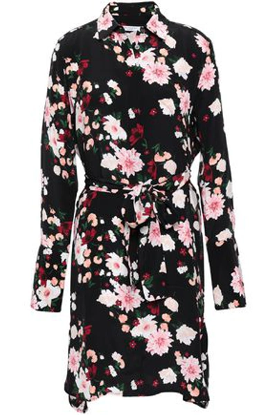 Equipment Woman Clea Floral-print Washed-silk Mini Shirt Dress Black