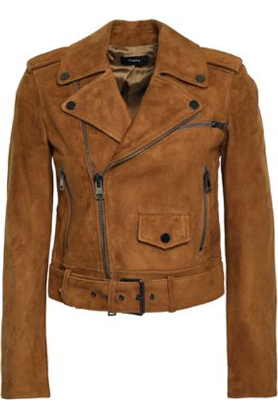 Theory Woman Suede Biker Jacket Light Brown