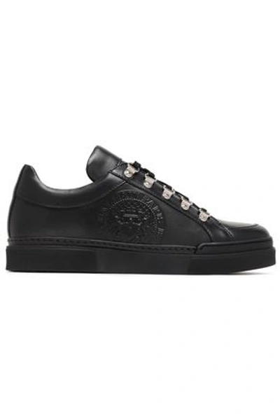 Balmain Coral Logo-embossed Leather Sneakers In Black