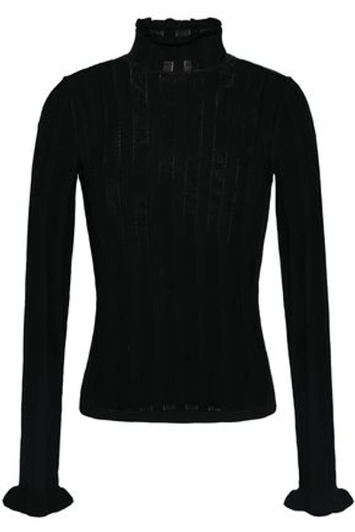 Cinq À Sept Woman Pointelle-trimmed Knitted Sweater Black