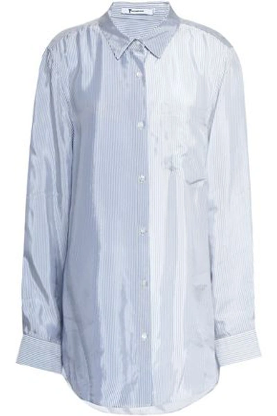 Alexander Wang T Alexanderwang.t Woman Paneled Striped Woven Shirt Sky Blue