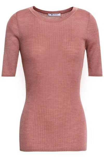 Alexander Wang T Ribbed-knit Merino Wool-blend Top In Antique Rose