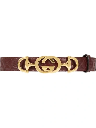 Gucci Quilted Leather Belt W/ Interlocking G Horsebit Buckle In Red